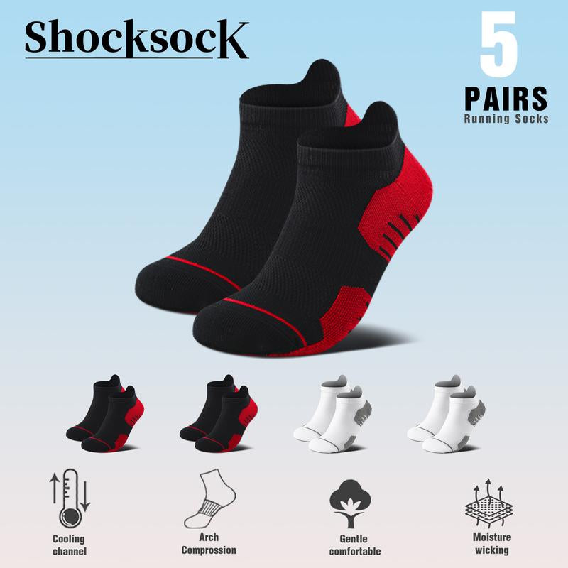 Men'S 5-Pair Professional Sports Socks - Ankle Mesh Breathable Cushioned Performance Cotton Arch Support Anti-Slip Sweat Absorbing Odor Proof Breathable Shock-Absorbing Wear-Resistant Running Socks All Season Universal - Menswear