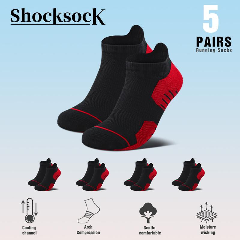 Men'S 5-Pair Professional Sports Socks - Ankle Mesh Breathable Cushioned Performance Cotton Arch Support Anti-Slip Sweat Absorbing Odor Proof Breathable Shock-Absorbing Wear-Resistant Running Socks All Season Universal - Menswear