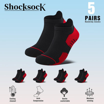 Men'S 5-Pair Professional Sports Socks - Ankle Mesh Breathable Cushioned Performance Cotton Arch Support Anti-Slip Sweat Absorbing Odor Proof Breathable Shock-Absorbing Wear-Resistant Running Socks All Season Universal - Menswear