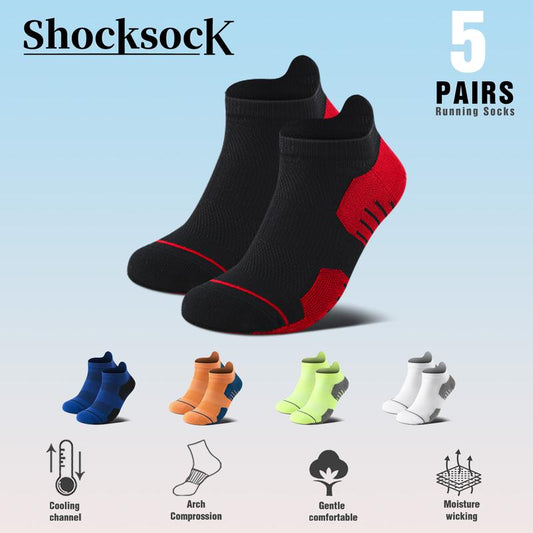 Men'S 5-Pair Professional Sports Socks - Ankle Mesh Breathable Cushioned Performance Cotton Arch Support Anti-Slip Sweat Absorbing Odor Proof Breathable Shock-Absorbing Wear-Resistant Running Socks All Season Universal - Menswear
