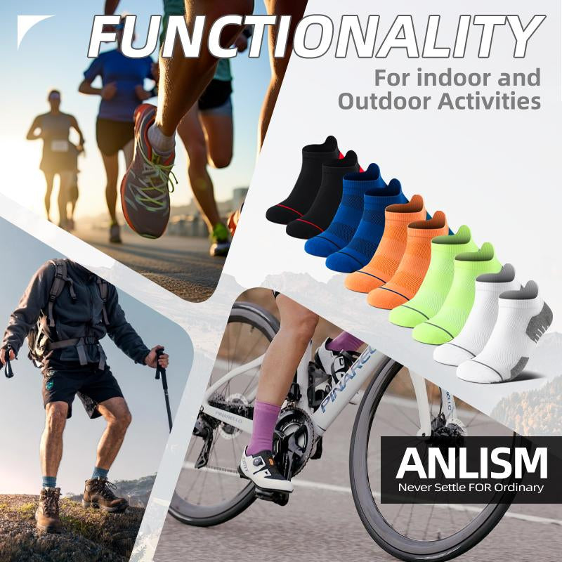 Men'S 5-Pair Professional Sports Socks - Ankle Mesh Breathable Cushioned Performance Cotton Arch Support Anti-Slip Sweat Absorbing Odor Proof Breathable Shock-Absorbing Wear-Resistant Running Socks All Season Universal - Menswear