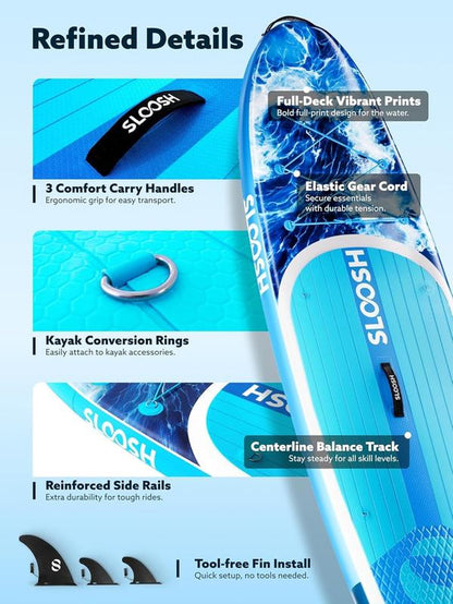 SLOOSH Ripple 10'6" Inflatable Stand up Paddle Board with Premium Accessories Non-Slip EVA Deck Ultra-Light Carry Bag Pump for Adults & Kids Tiktokshopsummerturnup - Outdoor