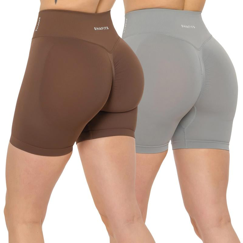 SHAFITS Women'S Summer High-Waisted 2-Piece Plain Workout Shorts – Stretch Fit, Butt-Lifting Design for High-Intensity Gym & Outdoor Sports