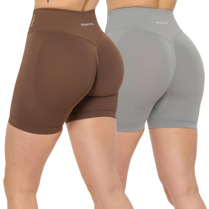 SHAFITS Women'S Summer High-Waisted 2-Piece Plain Workout Shorts – Stretch Fit, Butt-Lifting Design for High-Intensity Gym & Outdoor Sports