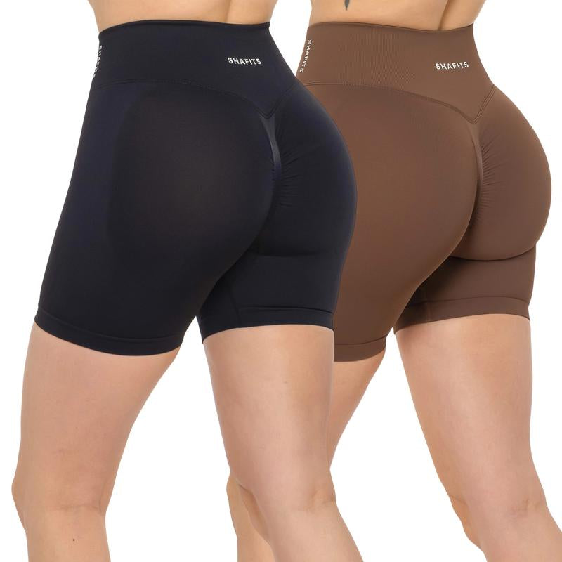 SHAFITS Women'S Summer High-Waisted 2-Piece Plain Workout Shorts – Stretch Fit, Butt-Lifting Design for High-Intensity Gym & Outdoor Sports