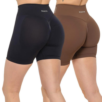 SHAFITS Women'S Summer High-Waisted 2-Piece Plain Workout Shorts – Stretch Fit, Butt-Lifting Design for High-Intensity Gym & Outdoor Sports