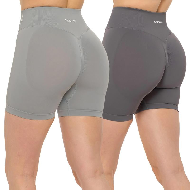 SHAFITS Women'S Summer High-Waisted 2-Piece Plain Workout Shorts – Stretch Fit, Butt-Lifting Design for High-Intensity Gym & Outdoor Sports