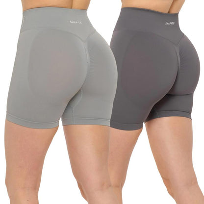 SHAFITS Women'S Summer High-Waisted 2-Piece Plain Workout Shorts – Stretch Fit, Butt-Lifting Design for High-Intensity Gym & Outdoor Sports