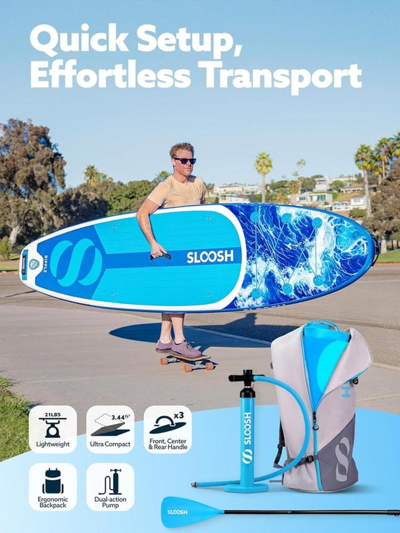 SLOOSH Ripple 10'6" Inflatable Stand up Paddle Board with Premium Accessories Non-Slip EVA Deck Ultra-Light Carry Bag Pump for Adults & Kids Tiktokshopsummerturnup - Outdoor