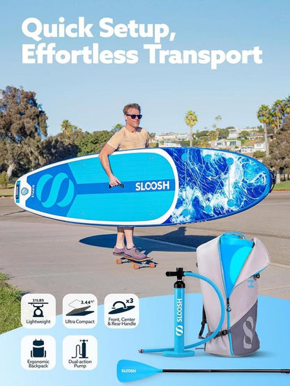 SLOOSH Ripple 10'6" Inflatable Stand up Paddle Board with Premium Accessories Non-Slip EVA Deck Ultra-Light Carry Bag Pump for Adults & Kids Tiktokshopsummerturnup - Outdoor