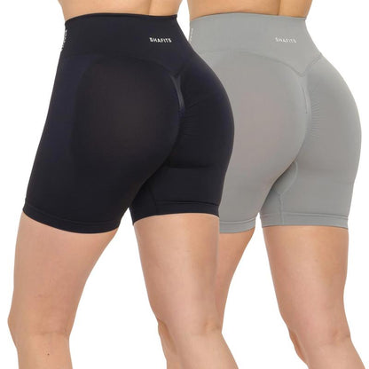 SHAFITS Women'S Summer High-Waisted 2-Piece Plain Workout Shorts – Stretch Fit, Butt-Lifting Design for High-Intensity Gym & Outdoor Sports