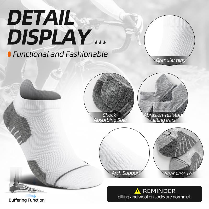 Men'S 5-Pair Professional Sports Socks - Ankle Mesh Breathable Cushioned Performance Cotton Arch Support Anti-Slip Sweat Absorbing Odor Proof Breathable Shock-Absorbing Wear-Resistant Running Socks All Season Universal - Menswear