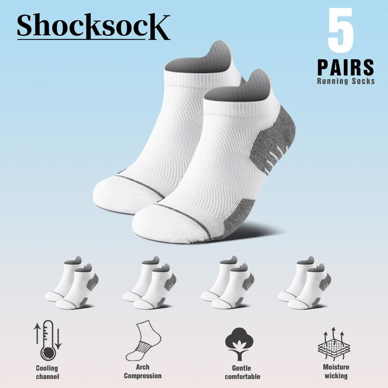 Men'S 5-Pair Professional Sports Socks - Ankle Mesh Breathable Cushioned Performance Cotton Arch Support Anti-Slip Sweat Absorbing Odor Proof Breathable Shock-Absorbing Wear-Resistant Running Socks All Season Universal - Menswear