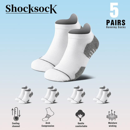Men'S 5-Pair Professional Sports Socks - Ankle Mesh Breathable Cushioned Performance Cotton Arch Support Anti-Slip Sweat Absorbing Odor Proof Breathable Shock-Absorbing Wear-Resistant Running Socks All Season Universal - Menswear