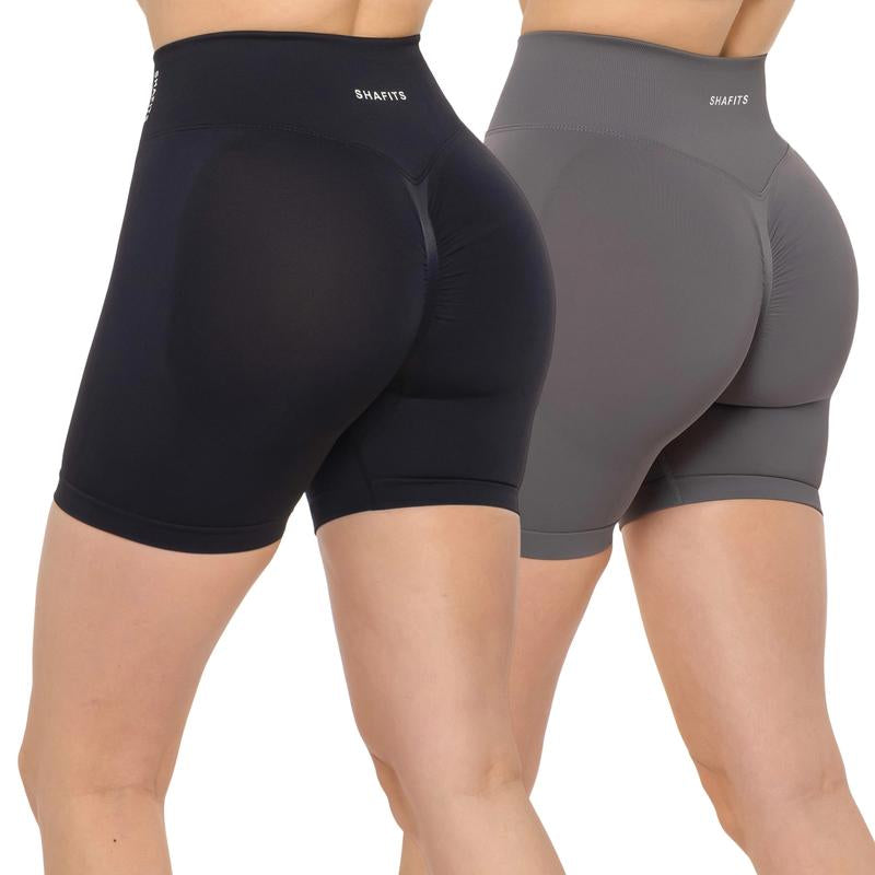 SHAFITS Women'S Summer High-Waisted 2-Piece Plain Workout Shorts – Stretch Fit, Butt-Lifting Design for High-Intensity Gym & Outdoor Sports