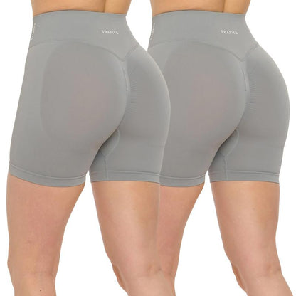 SHAFITS Women'S Summer High-Waisted 2-Piece Plain Workout Shorts – Stretch Fit, Butt-Lifting Design for High-Intensity Gym & Outdoor Sports