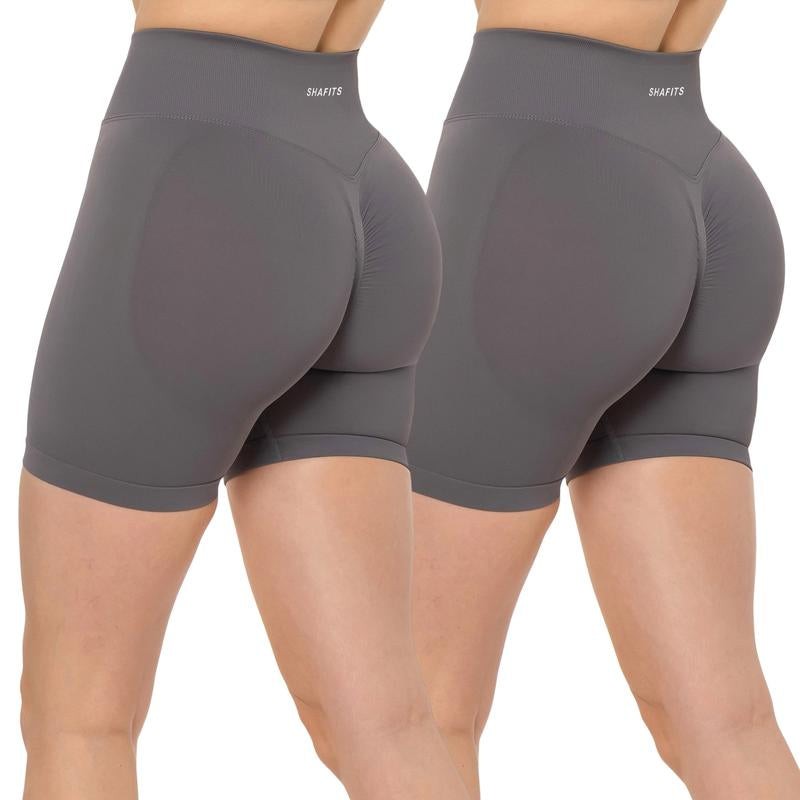 SHAFITS Women'S Summer High-Waisted 2-Piece Plain Workout Shorts – Stretch Fit, Butt-Lifting Design for High-Intensity Gym & Outdoor Sports