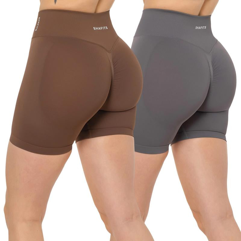 SHAFITS Women'S Summer High-Waisted 2-Piece Plain Workout Shorts – Stretch Fit, Butt-Lifting Design for High-Intensity Gym & Outdoor Sports