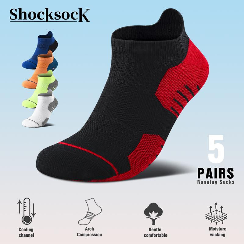 Men'S 5-Pair Professional Sports Socks - Ankle Mesh Breathable Cushioned Performance Cotton Arch Support Anti-Slip Sweat Absorbing Odor Proof Breathable Shock-Absorbing Wear-Resistant Running Socks All Season Universal - Menswear