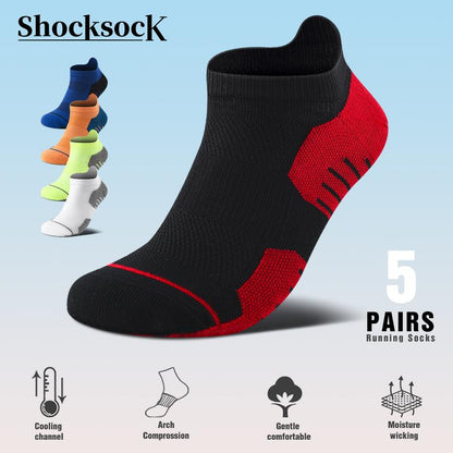 Men'S 5-Pair Professional Sports Socks - Ankle Mesh Breathable Cushioned Performance Cotton Arch Support Anti-Slip Sweat Absorbing Odor Proof Breathable Shock-Absorbing Wear-Resistant Running Socks All Season Universal - Menswear