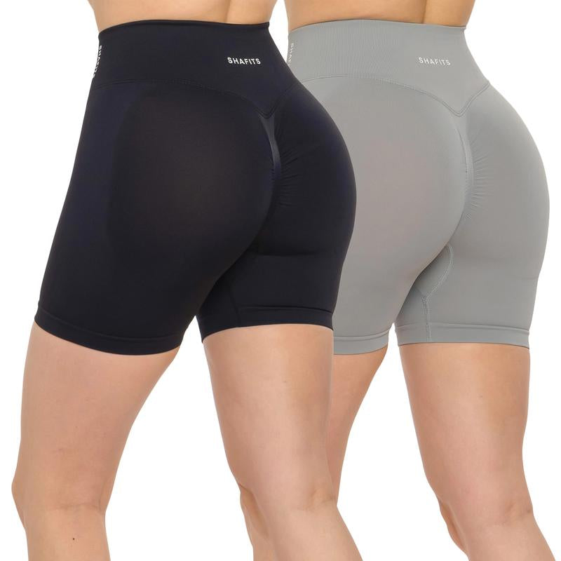 SHAFITS Women'S Summer High-Waisted 2-Piece Plain Workout Shorts – Stretch Fit, Butt-Lifting Design for High-Intensity Gym & Outdoor Sports