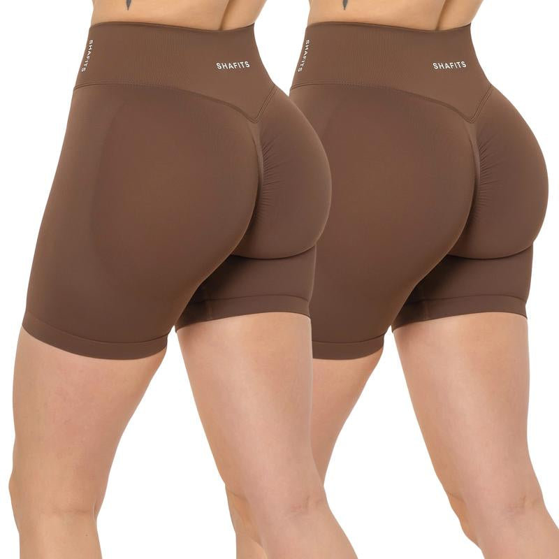 SHAFITS Women'S Summer High-Waisted 2-Piece Plain Workout Shorts – Stretch Fit, Butt-Lifting Design for High-Intensity Gym & Outdoor Sports
